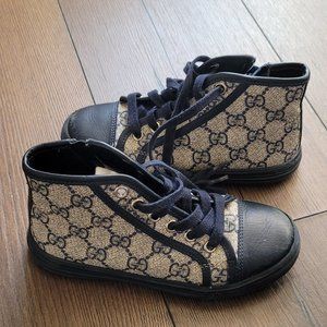 Preowned tod size 12 California GG Supreme High-Top Sneaker, Navy/Beige, Toddler